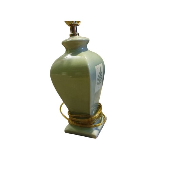 Vtg French Provincial Light Green Apple Glaze & Gold Accent Ceramic Table Lamp - Picture 2 of 4